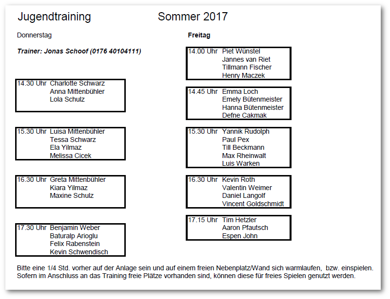 Jugendtraining Sommer 2017