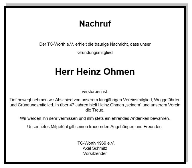 Nachruf Herr Heinz Ohmen