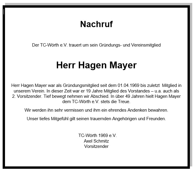 Nachruf Hagen Mayer Presse